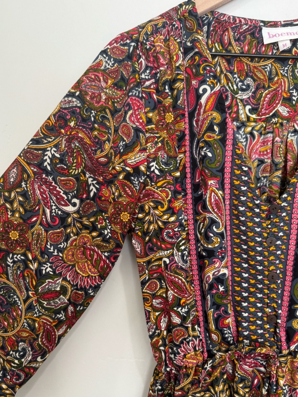 Anthropologie Boemo Boho Paisley Maxi Dress Size M Long Sleeve Tiered - Picture 4 of 10